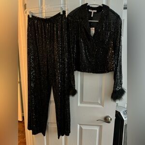 BCBG Generation 2 Pc. Black Dress Pants and Button Down Shirt with Feather Cuffs